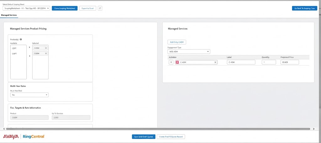 Managed services screen
