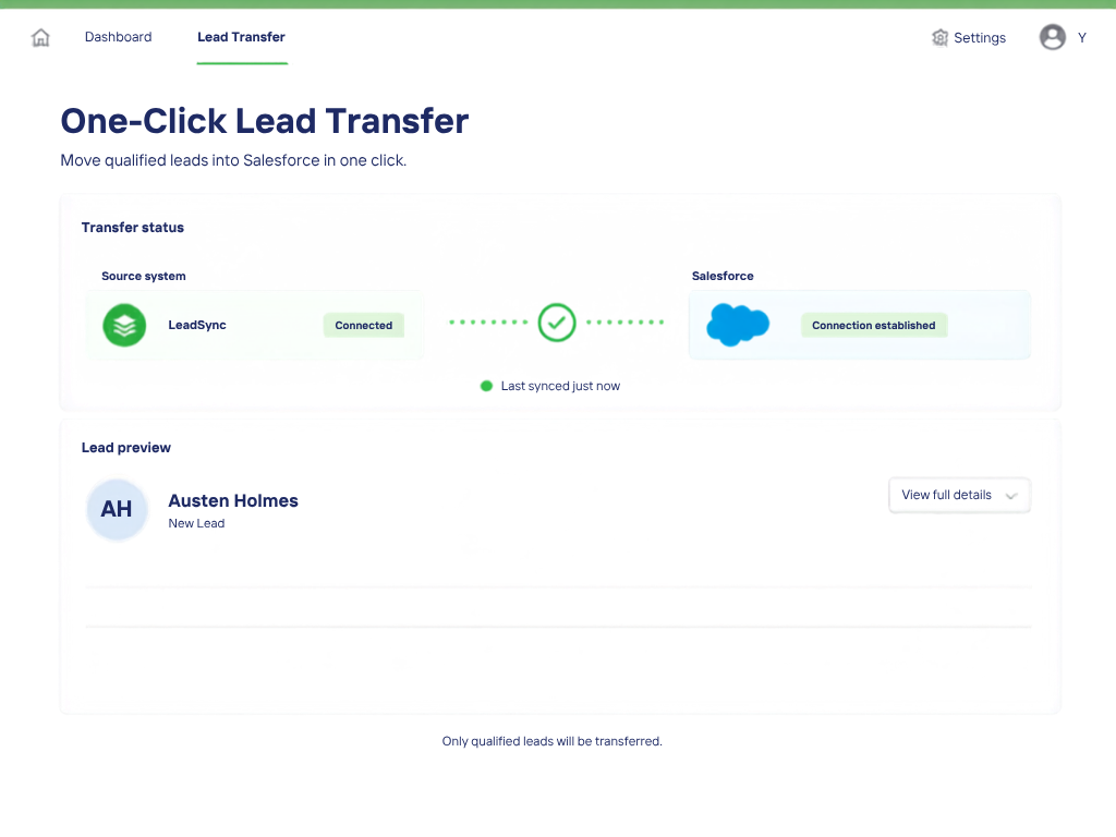 One-click lead transfer