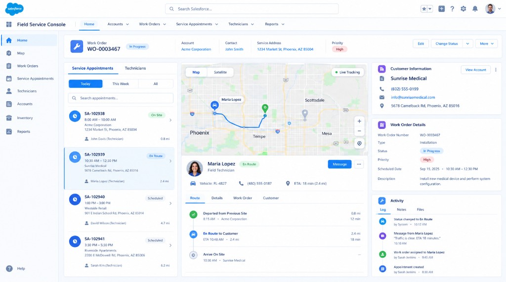 Salesforce Field Service console