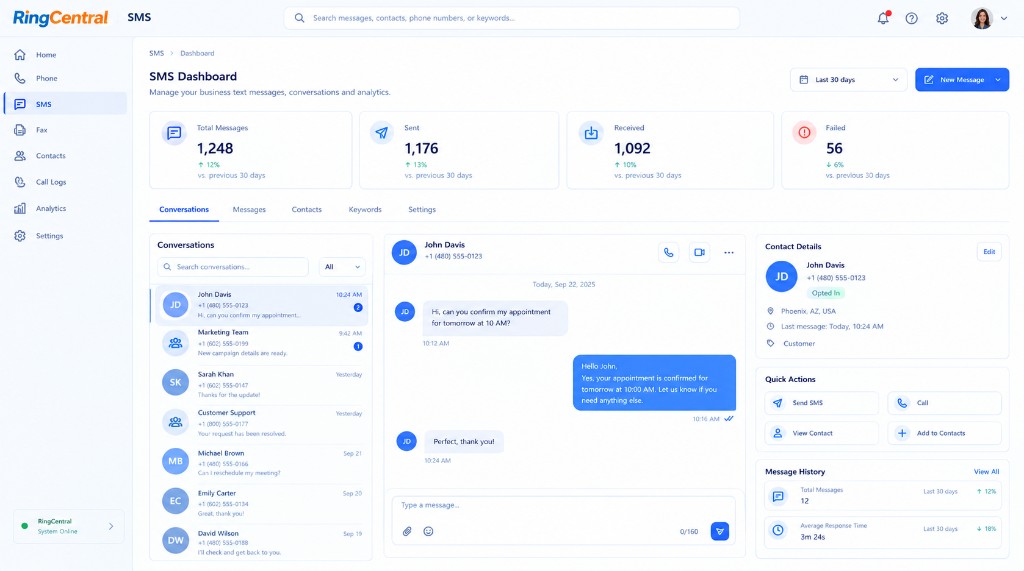 RingCentral SMS interface