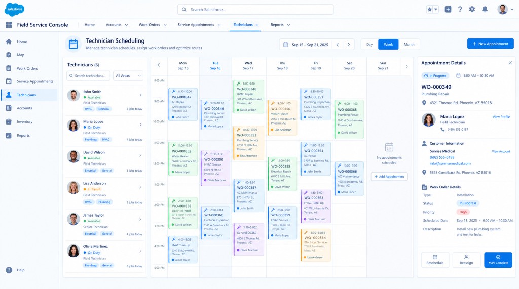 Technician scheduling calendar