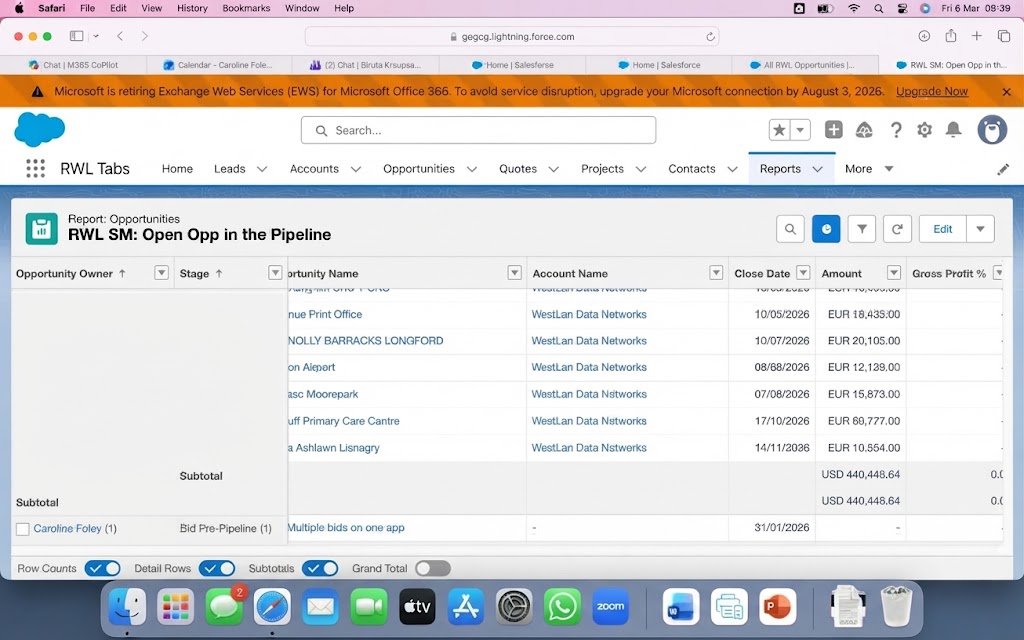 Account details and revenue forecasting